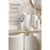 Modern Tasarımlı 5 Parça Banyo Aksesuar Seti Beyaz Renk Sabunluk ve Fırçalık Dahil