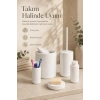 Modern Tasarımlı 5 Parça Banyo Aksesuar Seti Beyaz Renk Sabunluk ve Fırçalık Dahil