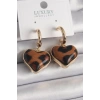 Pirinç Gold Renk 3D Kalp Leopar Desen Model Kadın Küpe