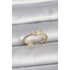 Pirinç Gold Renk Ayarlanabilir Zirkon Taşlı Kalp Model Kadın Yüzük