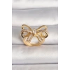 Pirinç Gold Renk Ayarlanabilir Zirkon Taşlı Kurdele Model Kadın Yüzük
