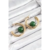 Pirinç Gold Renk Halka Model Yeşil Boncuk Detay Kadın Küpe