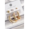 Pirinç Gold Renk Halka Model Zirkon Taşlı Topçuk Detay Kadın Küpe