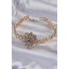 Pirinç Gold Renk İri Zirkon Taşlı Çiçek Figürlü Bileklik