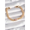 Pirinç Gold Renk Pembe Kare Zirkon Taşlı VIP Seri Kadın Bileklik