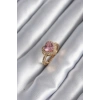 Pirinç Gold Renk Pembe Zirkon Taşlı Charm Kalp Model Kadın Yüzük