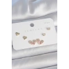 Pirinç Gold Renk Pembe Zirkon Taşlı Kalp Model 925 Ayar Gümüş Çivi Kadın Küpe Seti