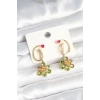 Pirinç Gold Renk Zirkon Taşlı Çiçek Model Kadın Küpe