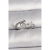 Pirinç Gümüş Renk Zirkon Taşlı Beyaz Mineli Yıldız Detay Ayarlanabilir Kadın Yüzük