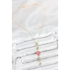 Pirinç Zincir Pembe Gold Renk Zirkon Taşlı Y Kolye