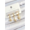 Pirinç Zirkon Taşlı Yıldız Model Gold Renk 3lü Çift Kadın Küpe Set
