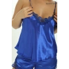 Saks Mavi Saten Babydoll Şortlu Takım - 260