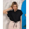 Sıfır kollu bağlamalı crop gömlek siyah s255359