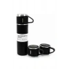 Termos Paslanmaz Çelik Termos Siyah Renk 3 Bardaklı Termos Seti