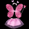 Toz Pembe Kelebek Kostümü - Toz Pembe Kelebek Kostüm Aksesuar Seti 4 Parça (5047)