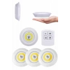 Yapışkanlı 3lü Spot Led Işık Lamba Montajsız Pilli Uzaktan Kumandalı
