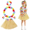Yetişkin Çocuk Hawaii Parti Seti - 40 cm Naturel Etek + Çiçek Aksesuarlar (5 Parça)