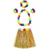 Yetişkin ve Çocuk Uyumlu Luau Aloha Hawaii  Kolye Renkli Etek Taç ve Bileklik Seti