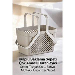 1li Gri Çok Amaçlı Kulplu Sepet Mutfak Banyo Organizer Taşıma Sepeti