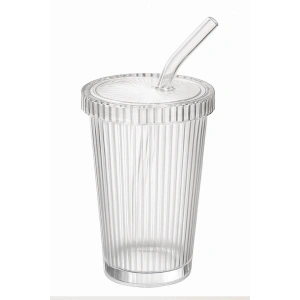 10 Adet Latte Kapaklı Pipetli Kristal Desen Fenomen Bardak Soğuk Kahve, Smoothie, İçecek Bardağı