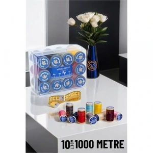 10 Renk 1000 Mt Kutulu Mezuralı Dikiş İpliği Seti