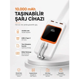 10.000 mAh Bataryalı, Dijital Göstergeli Taşınabilir Powerbank