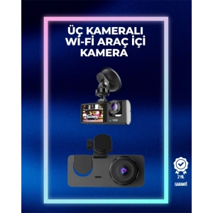 1080p Ön + 720p Arka & İç Kamera – Suya Dayanıklı Araç Güvenlik Kamerası