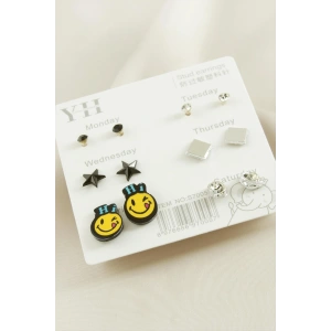 12 Adet Emoji Metal Taşlı Küpe