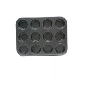12 GÖZLÜ METAL - SİYAH DÜZ MUFFIN KALIP (5047)