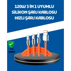 120W Şarj Destekli 3’ü 1 Arada Çoklu Şarj Kablosu – 1.2 Metre