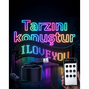 16x96 LED Yazı Paneli 60 cm Esnek RGB Işıklı Programlanabilir Ekran