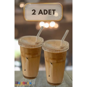 2 Adet Latte Bardağı Origami Stil Pipetli Kapaklı Bardak, Isıya Dayanıklı