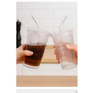 2 Adet Latte Kapaklı Pipetli Kristal Desen Fenomen Bardak Soğuk Kahve, Smoothie, İçecek Bardağı