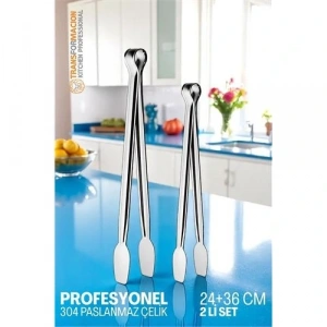 2 Boy Mutfak Maşası - Mangal Barbekü Maşası - Izgara Maşası Tava Maşası Çelik  18 ve 36 Cm