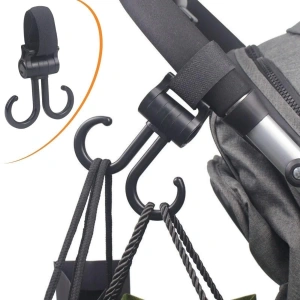 2 Kancalı Askı Bebek Arabasına Uyumlu Cırtlı  Eşya Taşıma Aparatı 360 Derece Dönebilen Plastik Kanca