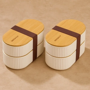 2li 1000ml Ahşap Kapaklı Lunch Box Set Bambu Diyet Yemek Kabı Saklama Kutusu Öğle Yemeği Kutusu