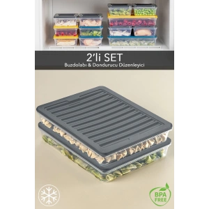 2li Saklama Kabı , Mikrodalga Uyumlu Erzak Saklama Kabı Antrasit 2 X 2400 ml