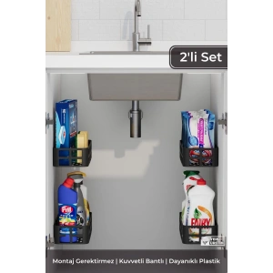 2li Yapışkanlı Evye Altı ve Dolap İçi Düzenleyici Organizer Raf Seti