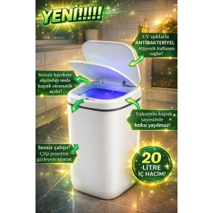 20L Akıllı Sensörlü Çöp Kovası UV Işık Koku Geçirmez Mutfak Banyo Wc Ofis