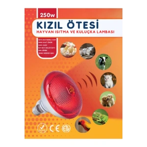 250W Kızılötesi (infrared) Isıtıcılı Hayvan Isıtma ve Kuluçka Lambası (Kırmızı Işık) E27 (Kalın Duy)