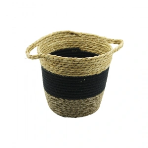 2IN1=İP ÖRGÜLÜ - HASIRÇİFT KULPLU SEPET - ORGANİZER Ç-TABAN:17CM--AĞIZ:24CM - Y: 22CM (5047)