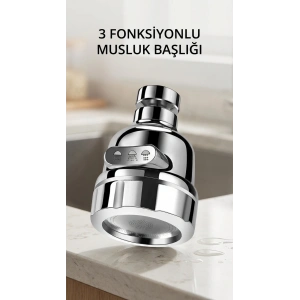 3 Fonksiyonlu Döner Krom Musluk Ucu Su Tasarruflu Aparat