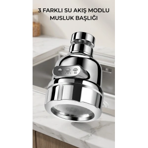 3 Fonksiyonlu Krom Su Tasarruflu Döner Musluk Ucu Mutfak Banyo Aparatı