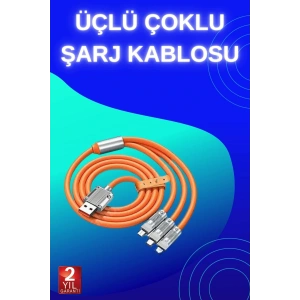 3 İn 1 Süper Hızlı Şarj Kablosu Android ve İOS Uyumlu Silikon Şarj Kablosu