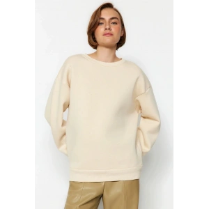 3 iplik şardonlu bisiklet yaka sweatshirt bej