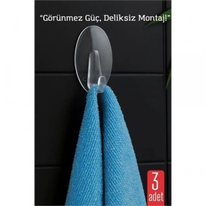 3 lü Şeffaf Kendinden Yapışkanlı Duvar Askısı – 5.5 x 3.2 cm | İz Bırakmaz, Güçlü Tutuş