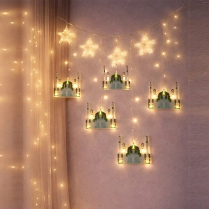 3 mt Fişli Yeşil Cami Yıldız Ramazan Perde LED