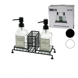 3 PCS METAL STANDLI - CAM SIVI SABUNLUK SETİ SÜNGERLİK (5047)