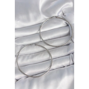 316 Çelik Gümüş Renk 63 mm Halka Model Kadın Küpe