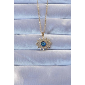 316L Altın Renk Zirkon Taşlı Nazarlı Göz Kolye